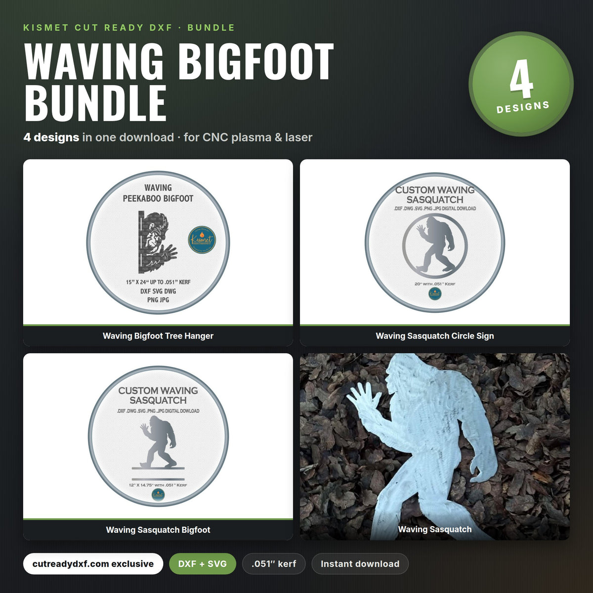 Waving Bigfoot Bundle DXF/SVG design preview with file details