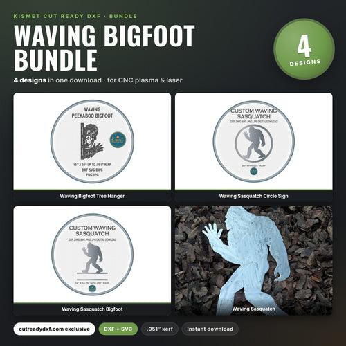 Waving Bigfoot Bundle DXF/SVG design preview with file details